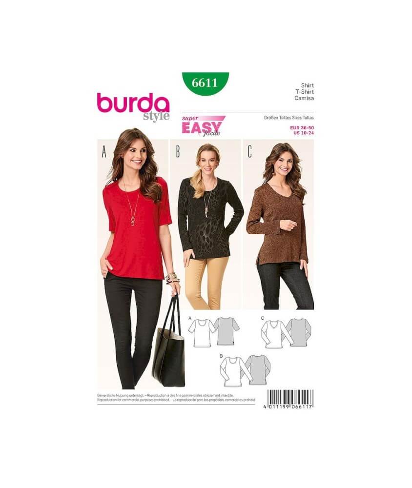 Patron Burda 6611 Tee-Shirt du 36 au 50