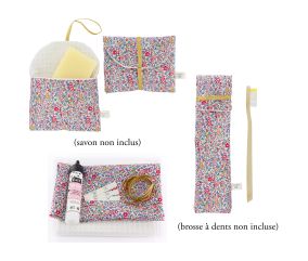 Kit couture 1 étui brosse à dents et 2 pochettes à savon en tissu Liberty ®