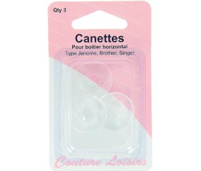 Lot de 3 Canettes plastique pour boitier horizontal type Janone Brother Singer - Couture Loisirs