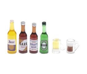 Bouteilles et verres à bière miniatures, 6 pcs pour le monde des lutins - Rico Design