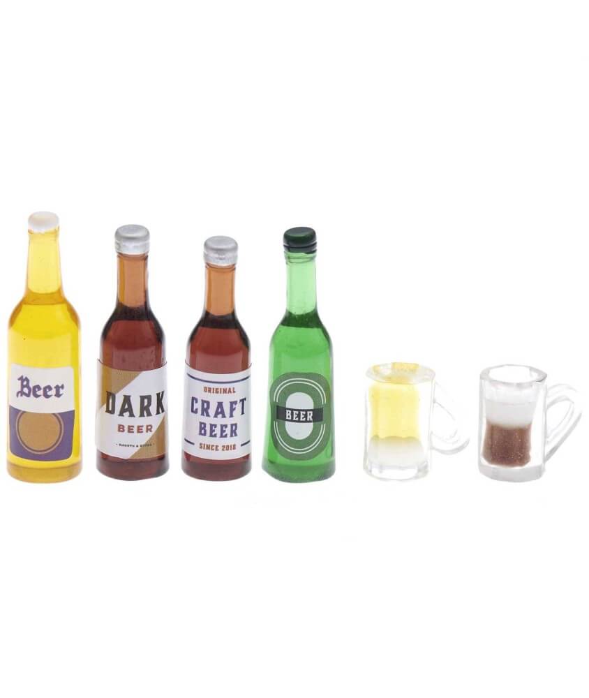 Bouteilles et verres à bière miniatures, 6 pcs pour le monde des lutins - Rico Design