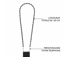 Chaîne Téléphone, pochette ou sac en Simili - Argent et simili noir -  120 x 1 cm - DRAEGER