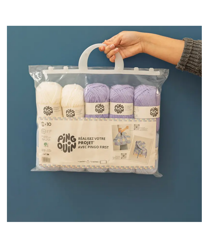 Kit de 10 pelotes: Tricotez votre cabas au crochet avec PINGO FIRST VICHY VICHY BLEU - Pingouin