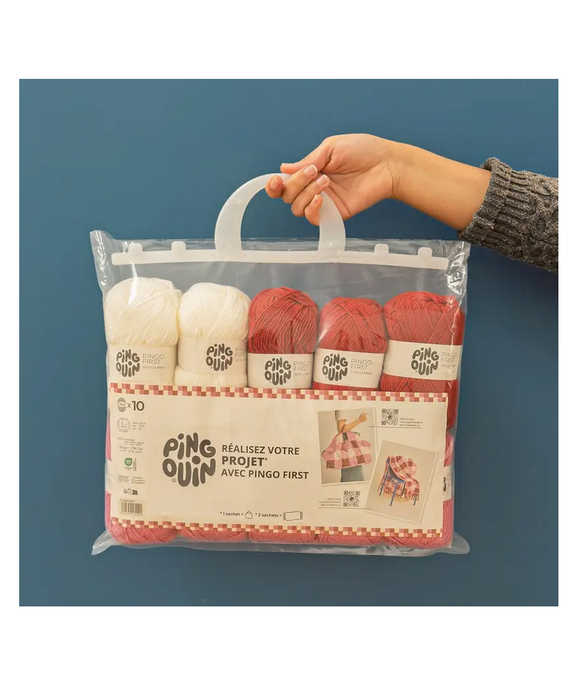 Kit de 10 pelotes: Tricotez votre cabas au crochet avec PINGO FIRST VICHY VICHY ROUGE - Pingouin